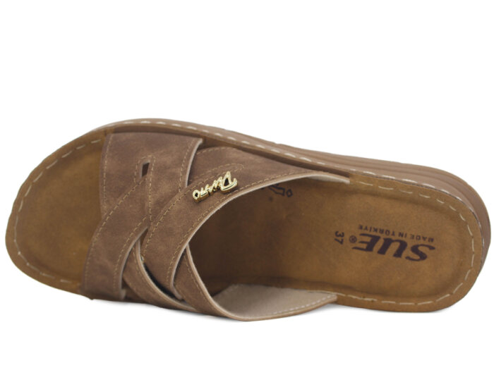 Sue Zenne 1473-F Geçmeli Enj. Günlük Terlik Vizon - 2