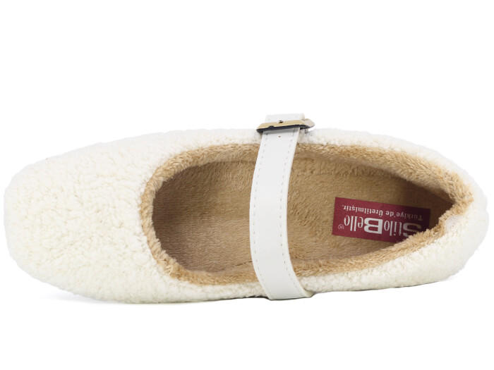 Tilki Zenne Şarpa Stilo Bello Düz Toka Babet Ev Ayakkabısı Beyaz - Tilki (1)