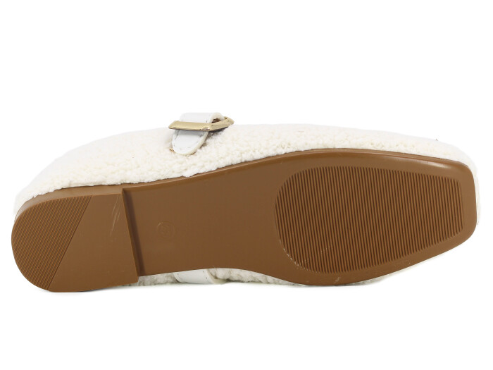 Tilki Zenne Şarpa Stilo Bello Düz Toka Babet Ev Ayakkabısı Beyaz - 3