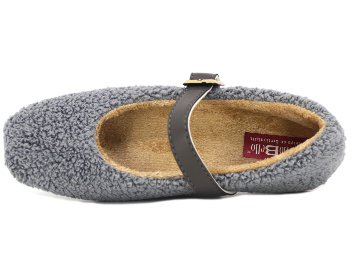 Tilki Zenne Şarpa Stilo Bello Düz Toka Babet Ev Ayakkabısı Gri - Tilki (1)