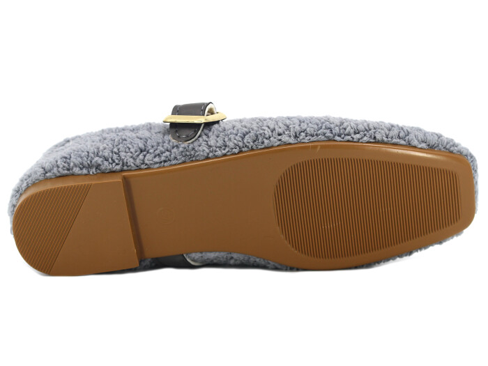 Tilki Zenne Şarpa Stilo Bello Düz Toka Babet Ev Ayakkabısı Gri - 3