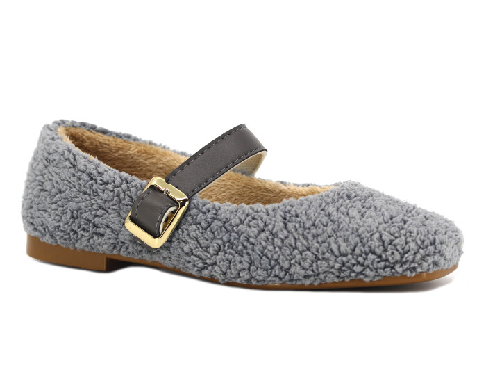 Tilki Zenne Şarpa Stilo Bello Düz Toka Babet Ev Ayakkabısı Gri - 1