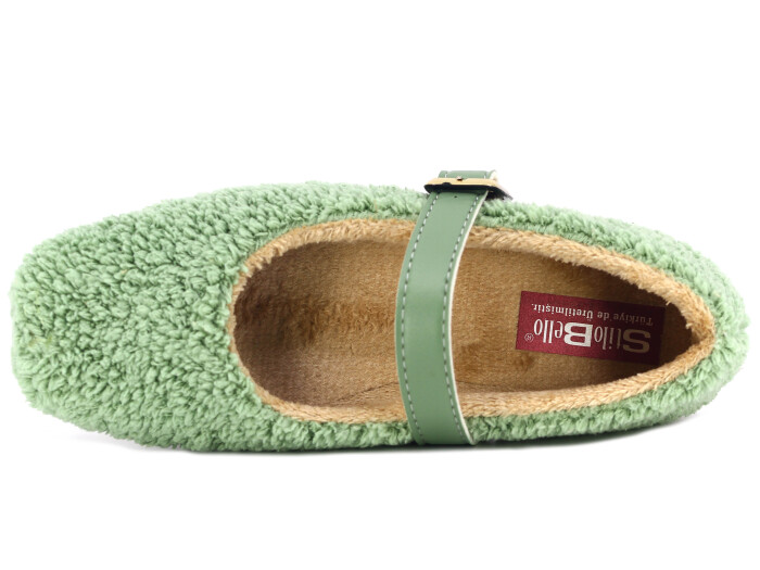 Tilki Zenne Şarpa Stilo Bello Düz Toka Babet Ev Ayakkabısı Mint Yeşili - 2