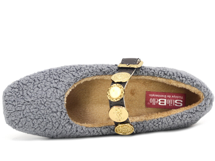 Tilki Zenne Şarpa Stilo Bello Para Toka Babet Ev Ayakkabısı Gri - 2