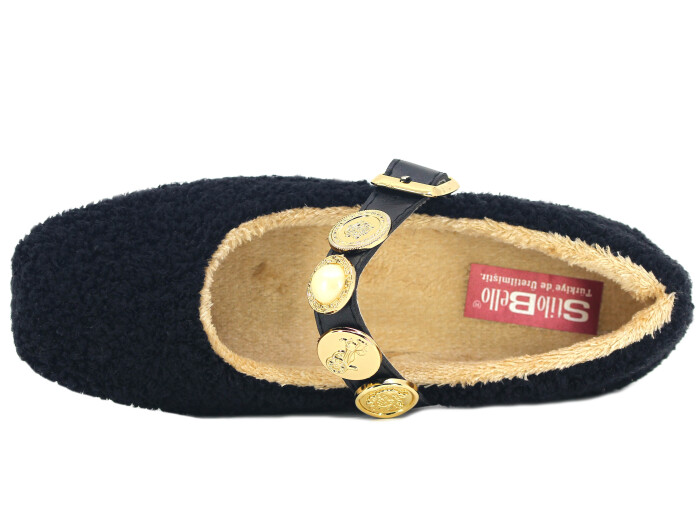 Tilki Zenne Şarpa Stilo Bello Para Toka Babet Ev Ayakkabısı Siyah - Tilki (1)