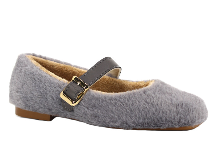 Tilki Zenne Tavşan Stilo Bello Düz Toka Babet Ev Ayakkabısı Gri - 1