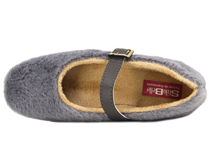 Tilki Zenne Tavşan Stilo Bello Düz Toka Babet Ev Ayakkabısı Gri - 2