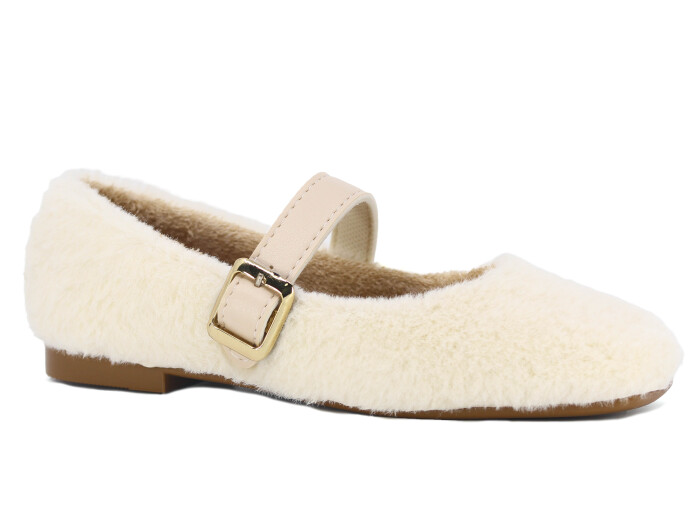 Tilki Zenne Tavşan Stilo Bello Düz Toka Babet Ev Ayakkabısı Krem 