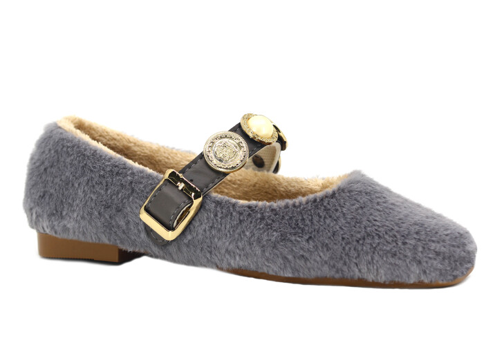 Tilki Zenne Tavşan Stilo Bello Para Toka Babet Ev Ayakkabısı Gri - Tilki