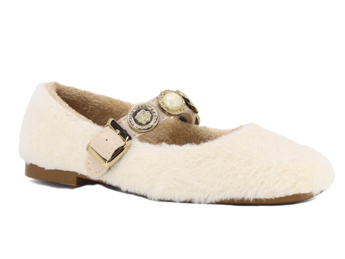 Tilki Zenne Tavşan Stilo Bello Para Toka Babet Ev Ayakkabısı Krem - 1