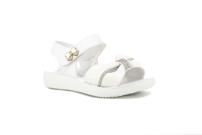 Tuna Filet 2025 Kız Taşlı Fiyonklu Sandalet Beyaz - Tuna