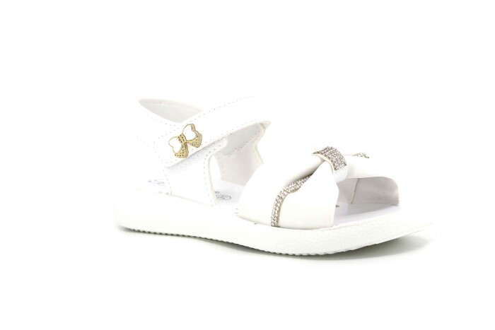 Tuna Patik 2025 Kız Taşlı Fiyonklu Sandalet Beyaz - Tuna
