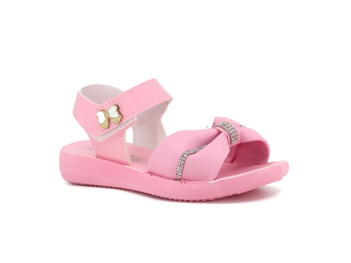 Tuna Patik 2025 Kız Taşlı Fiyonklu Sandalet Pembe - Tuna