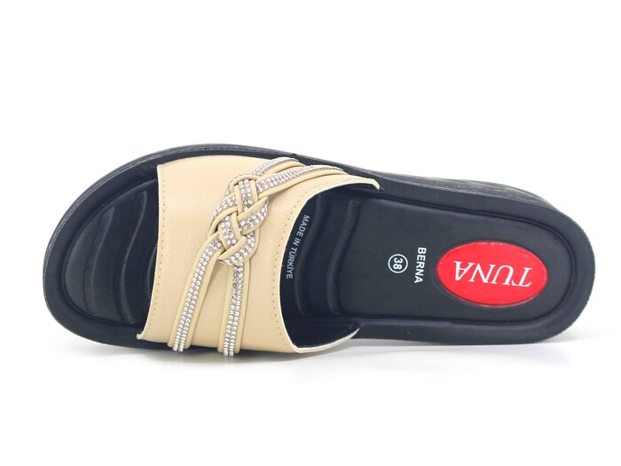 Tuna Zenne 002 Berna Pedli Poşetli Günlük Terlik Bej - 2