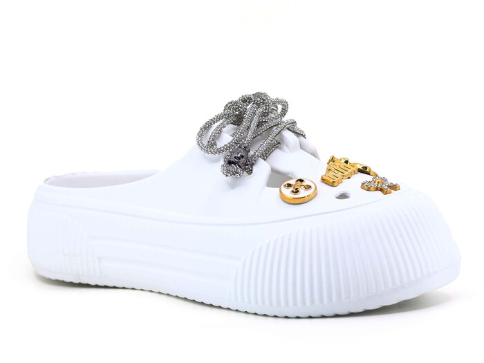 Twingo Zenne 3404 Bağcıklı Taşlı Eva Babet Ayakkabı Beyaz - Twingo