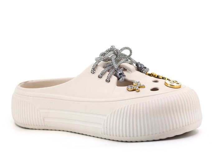 Twingo Zenne 3404 Bağcıklı Taşlı Eva Babet Ayakkabı Ekru - Twingo