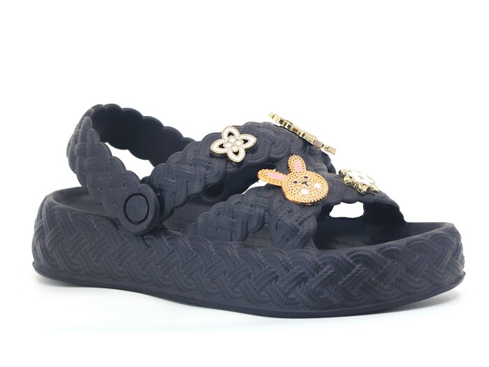 Twingo Zenne 804 Taşlı Örgülü Eva Sandalet Siyah - 1