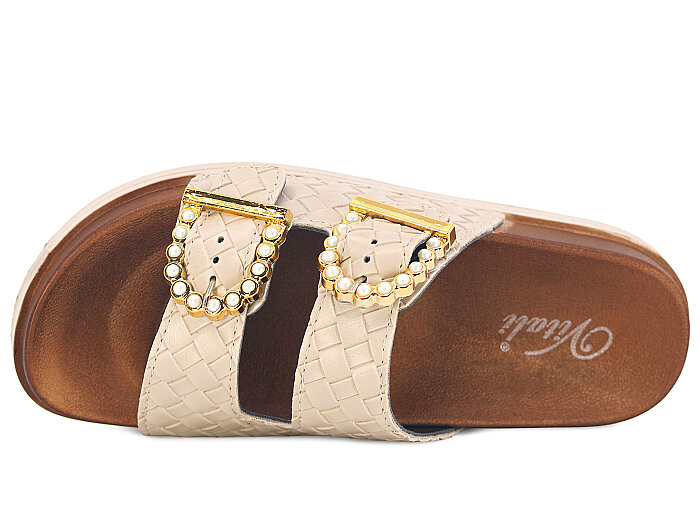 Vitali Zenne Toya Hasır Çift Toka Kutulu Günlük Terlik Bej - 2