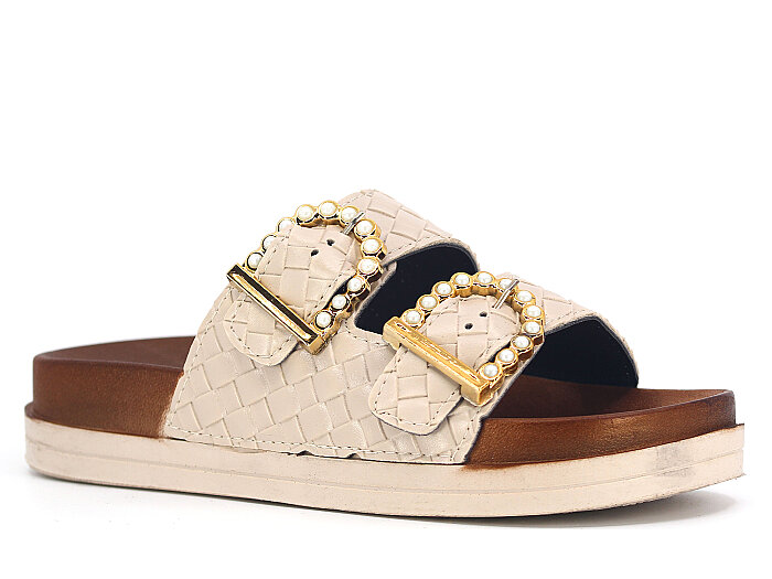 Vitali Zenne Toya Hasır Çift Toka Kutulu Günlük Terlik Bej - 1