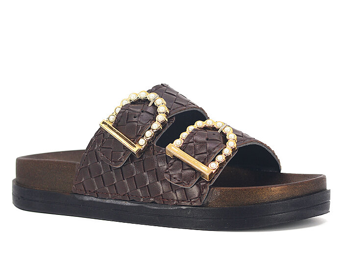 Vitali Zenne Toya Hasır Çift Toka Kutulu Günlük Terlik Kahve - 1