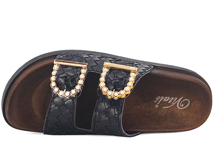 Vitali Zenne Toya Hasır Çift Toka Kutulu Günlük Terlik Siyah - Vitali (1)