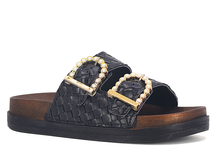 Vitali Zenne Toya Hasır Çift Toka Kutulu Günlük Terlik Siyah - 1