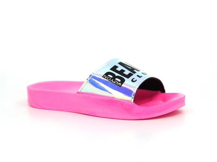 Vizyon Filet 519 Beach Florasan Renkli Taban Günlük Terlik Gümüş - Fuşya - 1
