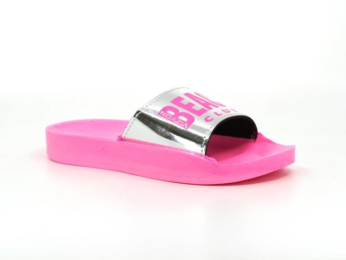 Vizyon Filet 519 Beach Florasan Renkli Taban Günlük Terlik Gümüş - Pembe - Fuşya 