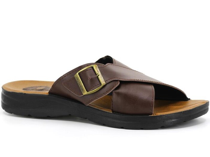 Vizyon Merdane 9121 Çapraz Tokalı Battal Günlük Terlik Kahve - Vizyon