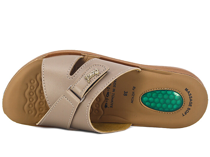 Vizyon Zenne 4508 Jelli Çapraz Cırtlı Poşetli Günlük Terlik Vizon - Camel - 2