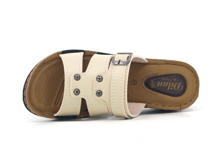 Vizyon Zenne 5419 Dilan Mekvali Dikişli Günlük Terlik Bej - Vizyon (1)