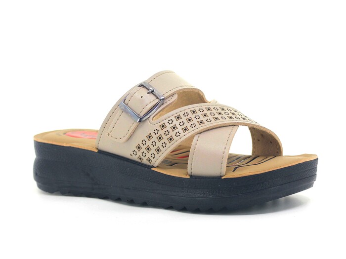 Vizyon Zenne 5513 Simge Çapraz Toka Pedli Kutulu Günlük Terlik Vizon - 1