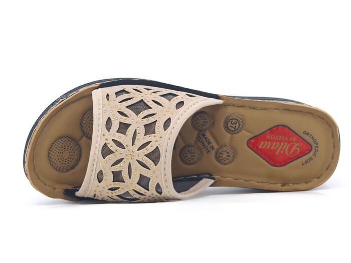 Vizyon Zenne 5716 Nakışlı Pedli Süzekli Kutulu Günlük Terlik Bej - Vizyon (1)