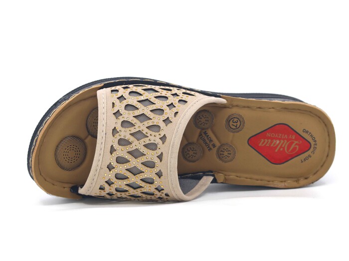 Vizyon Zenne 5718 Nakışlı Pedli Süzekli Kutulu Günlük Terlik Bej - Vizyon (1)