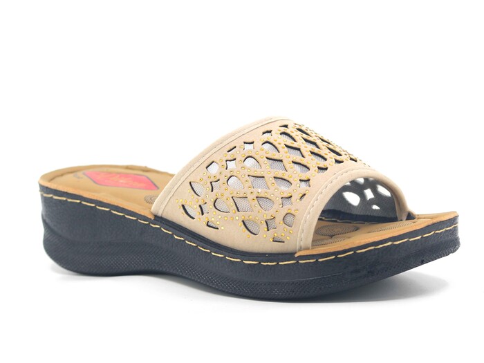 Vizyon Zenne 5718 Nakışlı Pedli Süzekli Kutulu Günlük Terlik Bej - Vizyon