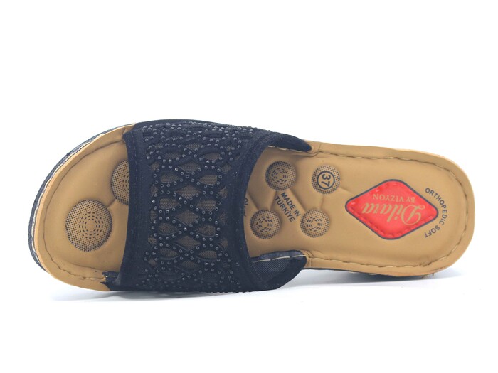 Vizyon Zenne 5718 Nakışlı Pedli Süzekli Kutulu Günlük Terlik Siyah - Vizyon (1)