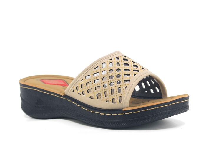 Vizyon Zenne 5719 Nakışlı Pedli Süzekli Kutulu Günlük Terlik Bej - 1