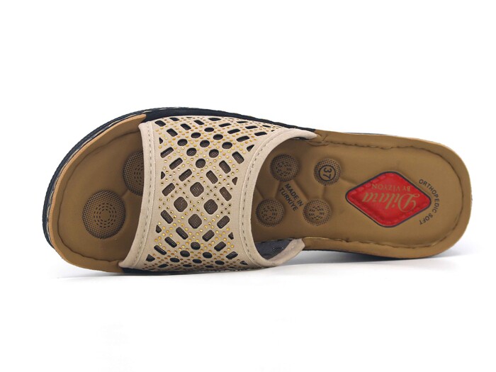 Vizyon Zenne 5719 Nakışlı Pedli Süzekli Kutulu Günlük Terlik Bej - 2