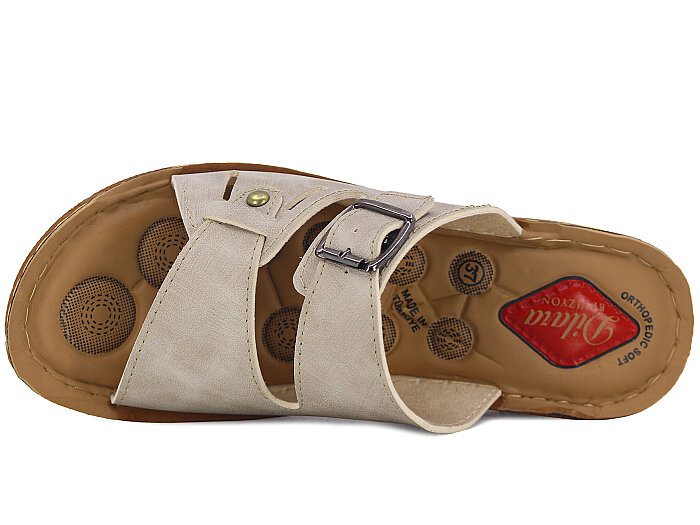 Vizyon Zenne 5723 Dilara Çift Toka Topuklu Pedli Kutulu Günlük Terlik Bej - 2