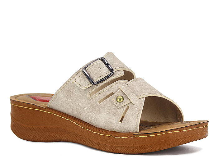 Vizyon Zenne 5723 Dilara Çift Toka Topuklu Pedli Kutulu Günlük Terlik Bej - 1