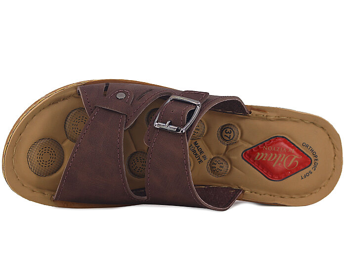 Vizyon Zenne 5723 Dilara Çift Toka Topuklu Pedli Kutulu Günlük Terlik Kahve - Vizyon (1)