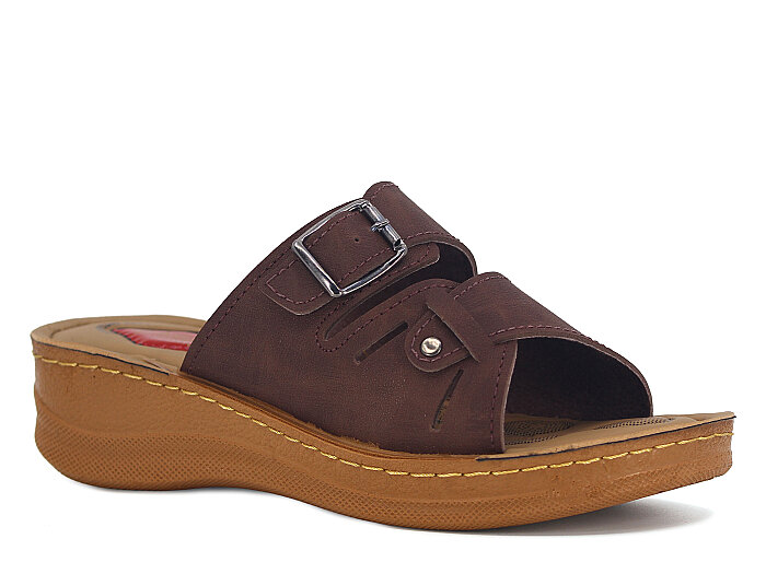 Vizyon Zenne 5723 Dilara Çift Toka Topuklu Pedli Kutulu Günlük Terlik Kahve 