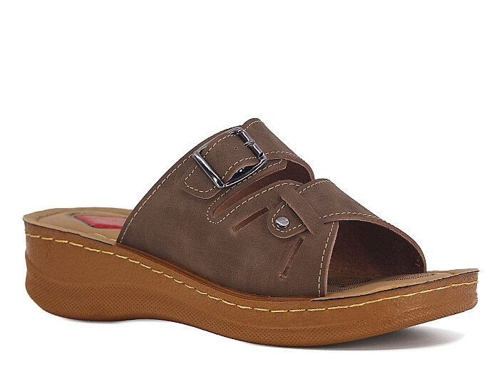 Vizyon Zenne 5723 Dilara Çift Toka Topuklu Pedli Kutulu Günlük Terlik Vizon - Vizyon