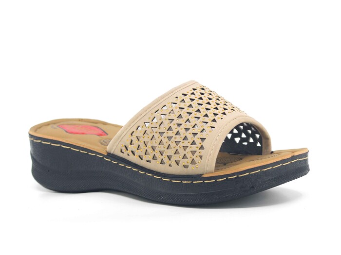 Vizyon Zenne 5732 Nakışlı Pedli Süzekli Kutulu Günlük Terlik Bej - Vizyon