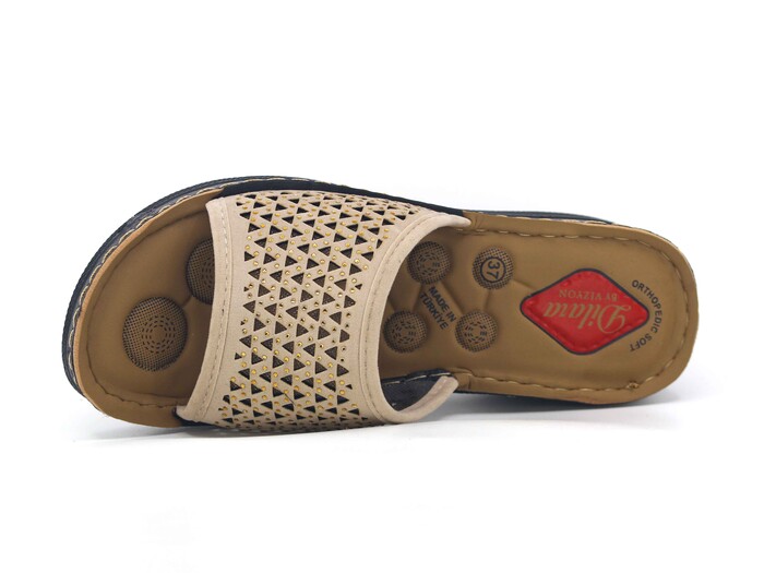 Vizyon Zenne 5732 Nakışlı Pedli Süzekli Kutulu Günlük Terlik Bej - Vizyon (1)