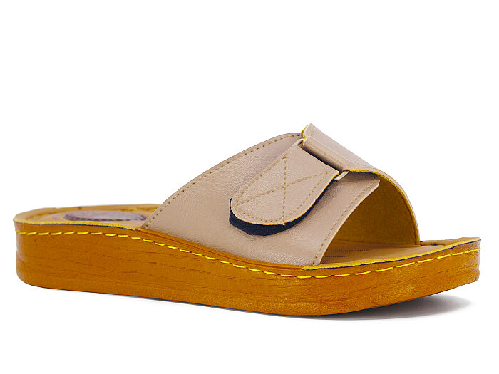 Vizyon Zenne 5806 Cırtlı Pedli Kutulu Günlük Terlik Vizon - Camel - Vizyon