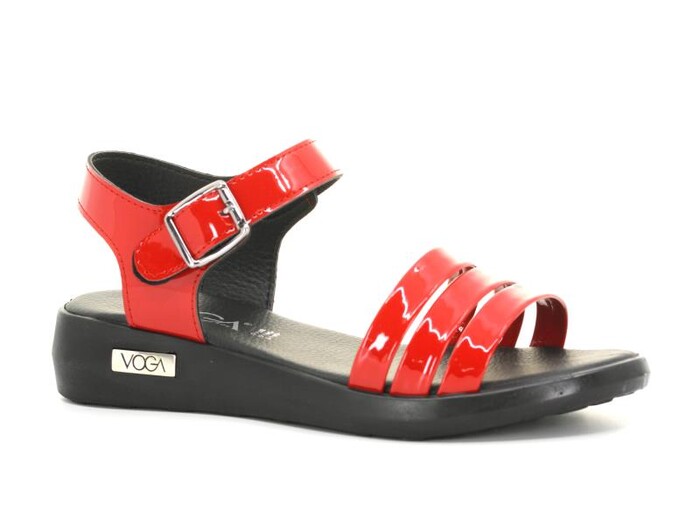 Voga Zenne 1300-158 Kutulu Üç Bant Sandalet Kırmızı Rugan - Thumbnail