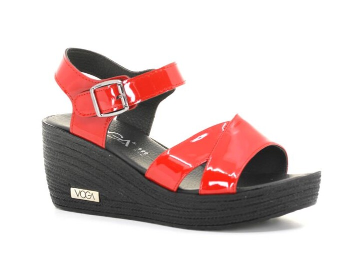 Voga Zenne 2000-159 Kutulu Çapraz Sandalet Kırmızı Rugan - Thumbnail