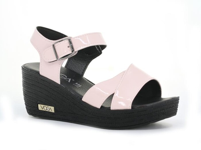 Voga Zenne 2000-159 Kutulu Çapraz Sandalet Pudra Rugan 