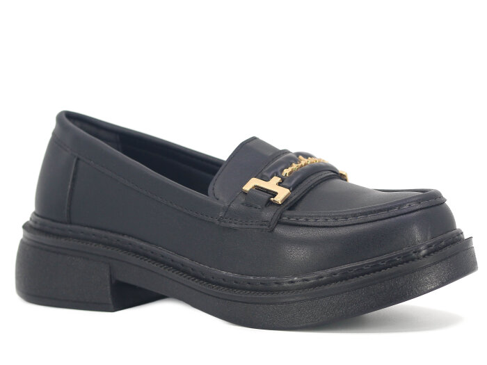 Wissente Zenne 048 Tokalı Anne Ayakkabısı Siyah Cilt - Wissente